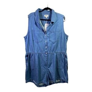 Pact Organic Soft Cotton Sz XL Denim Chambray Romper Sleeveless NWT